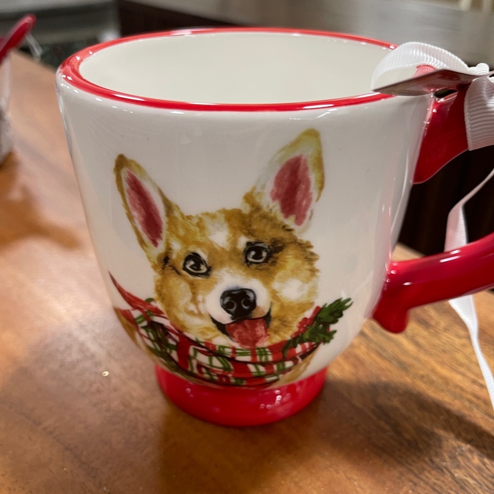 Christmas Corgi Dog with Holiday Bandana Ceramic Coffee Mug NWT Potter’s Studio